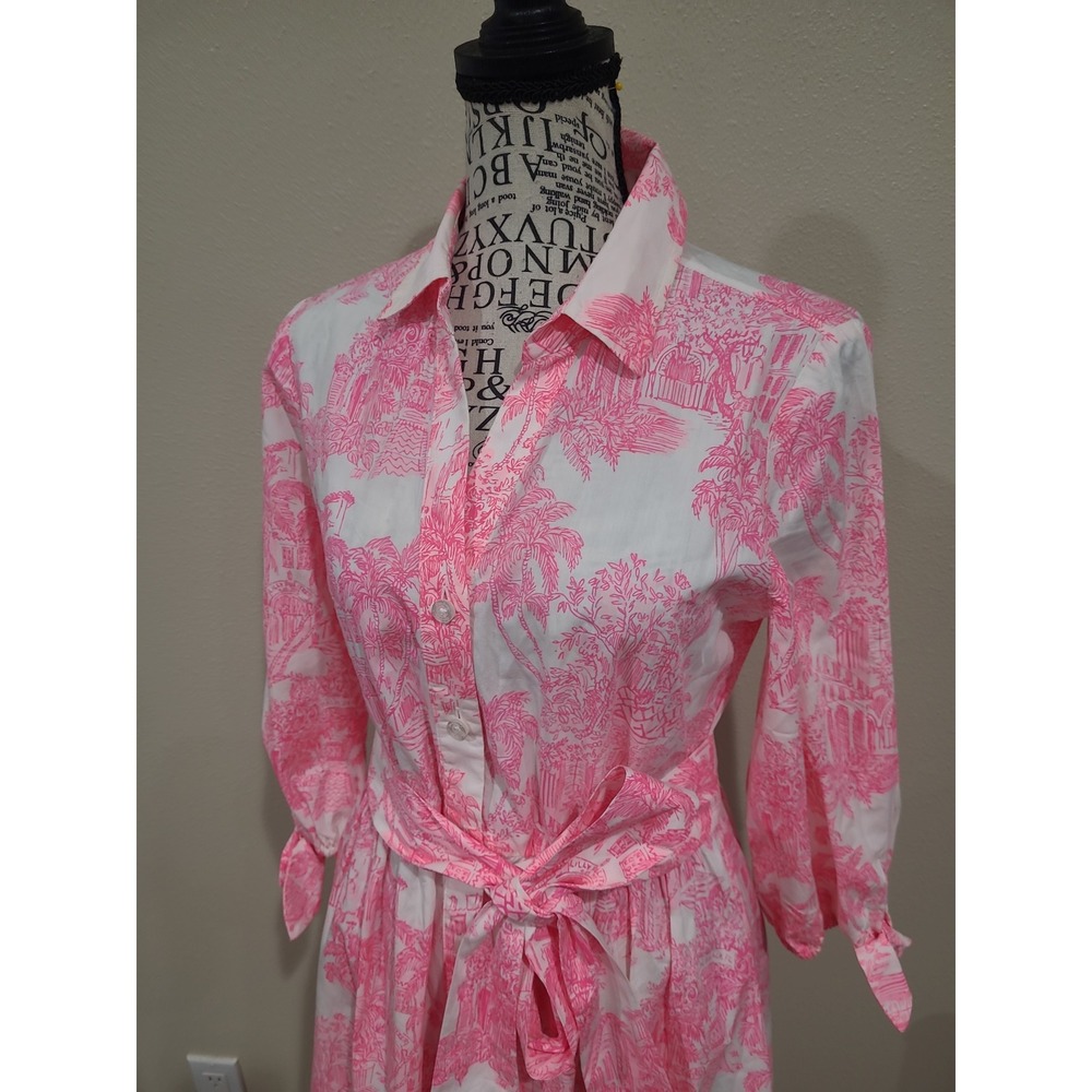 Lilly Pulitzer Amrita 3/4 Sleeve Cotton Shirtdress toille print Women SZ 0 vaca - Picture 5 of 12